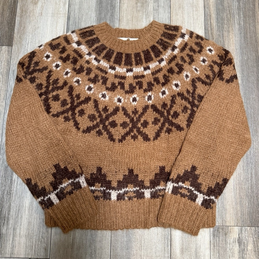 $578 Frame Alpaca Blend Fair Isle Designer Sweater Sz S Women's Camel Luxury